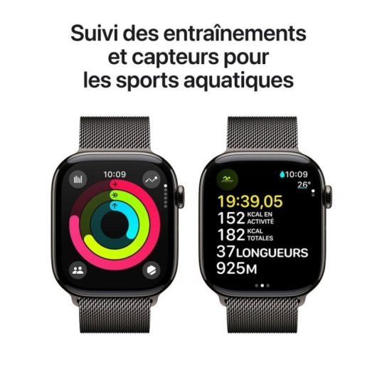 Montre Apple Watch Series 10 GPS + Cellular 64GB OLED Titane Ébène Milanesa S/M