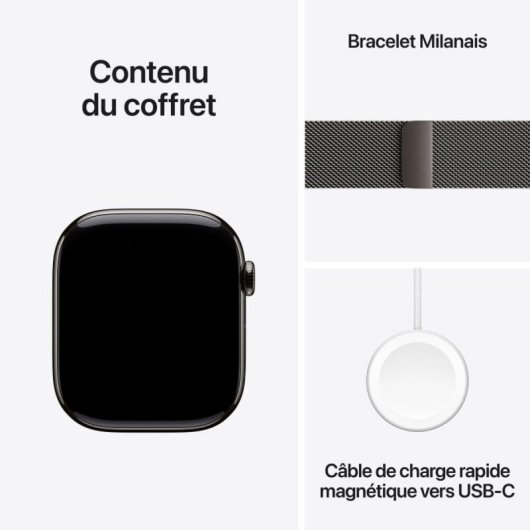 Montre Apple Watch Series 10 GPS + Cellular 64GB OLED Titane Ébène Milanesa S/M