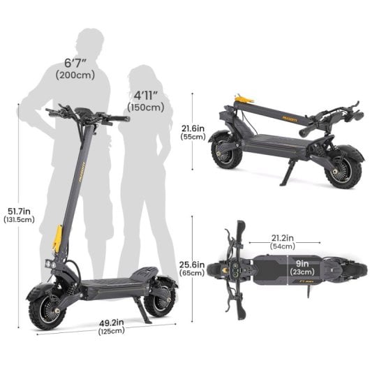 Scooter elétrica AUSOM 72 km/h, autonomia de 100 km, suspensão quádrupla de 2800 W, NFC LED