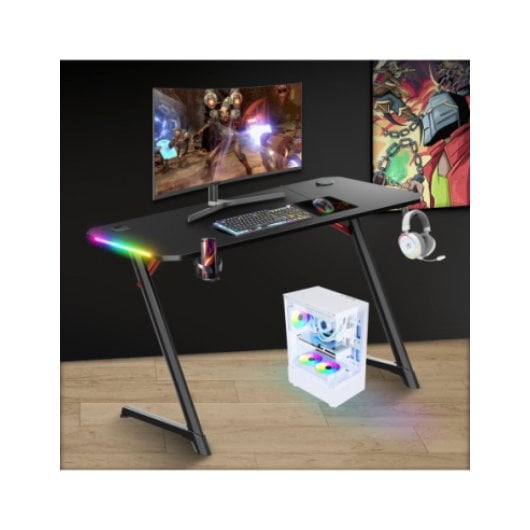 Mesa Gaming Spirit of Gamer 120cm MDF con LEDs, soporte auriculares y gestión de cables