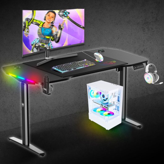 Bureau Gaming Spirit of Gamer 140cm Bois avec LED RGB et Réglage de Hauteur