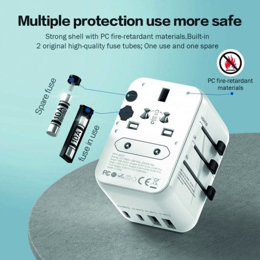 Adaptador Universal NO NAME 651 2 USB-C 2 USB-A Multiplugue Internacional 2500W