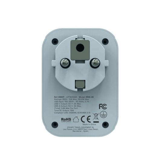 Adaptateur universel SANS NOM 830C Schuko Type F, USB-A x2, USB-C, multiprise internationale