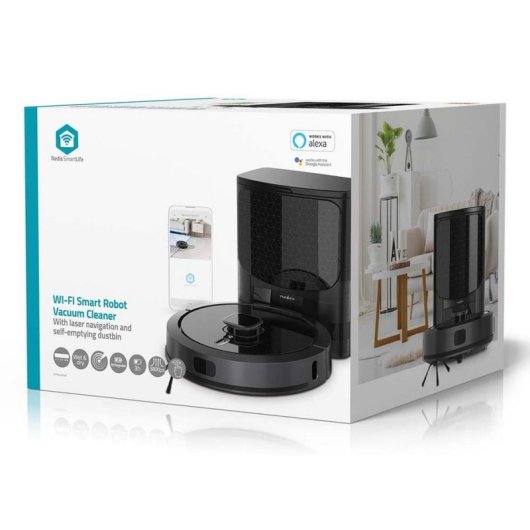 Robot Aspirador y Fregasuelos Nedis WIFIVCL002CBK con Autovaciado Navegación LiDAR 4.000 Pa Control por Voz