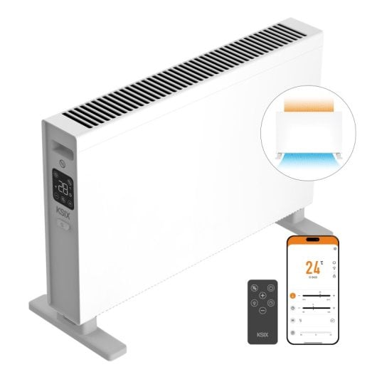 Aquecedor elétrico de convecção inteligente Ksix Blaze, 2000 W, ecrã tátil LED, aplicação Tuya, controlo remoto, branco