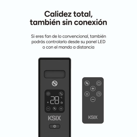 Aquecedor elétrico de convecção inteligente Ksix Blaze, 2000 W, ecrã tátil LED, aplicação Tuya, controlo remoto, branco