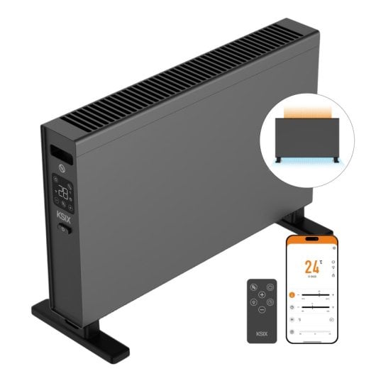 Aquecedor elétrico de convecção inteligente Ksix Blaze, 2000 W, ecrã tátil LED, aplicação Tuya, controlo remoto, preto