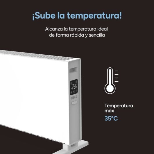 Aquecedor elétrico de convecção inteligente Ksix Blaze, 2000 W, ecrã tátil LED, aplicação Tuya, controlo remoto, preto