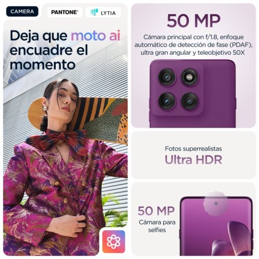Smartphone Motorola Edge 60 Pro 12GB 512GB Pantalla 1220p IA Púrpura