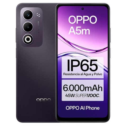 Smartphone OPPO A5m 8GB 256GB 6.67" HD+ IP65 Snapdragon 6s Batería 6000mAh Carga Rápida 45W Morado