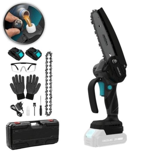 Mini motosierra Cecotec MontanaForce 6000 Hand 6" Brushless 700 W batería 21 V kit completo