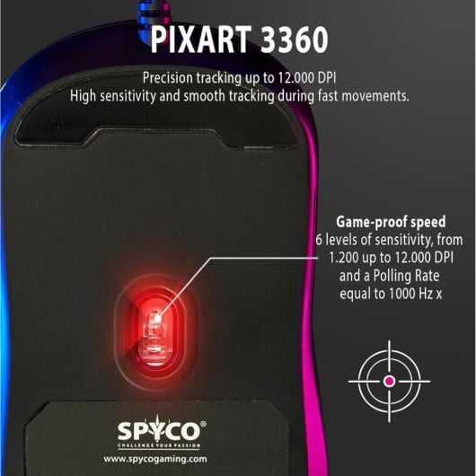 Ratón Gaming SPYCO Action MO-102 Sensor Pixart 3360 12000DPI RGB 6 Botones 96g