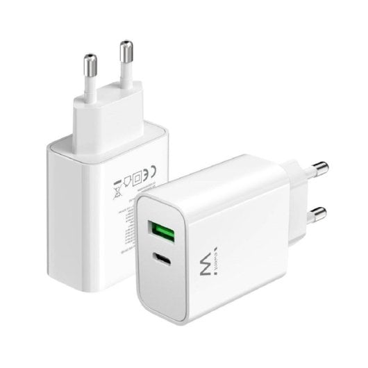 Cargador Ewent EW1325 USB-C/USB-A 30W QC 3.0 Blanc
