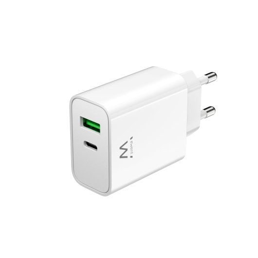 Cargador Ewent EW1325 USB-C/USB-A 30W QC 3.0 Blanc