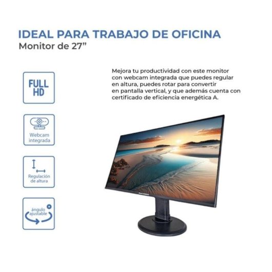 Écran PC Punto Informático PiP2700V 27" Full HD 75Hz LED Webcam Haut-parleurs Réglable
