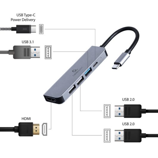 Adapter Gembird A-CM-COMBO5-03 USB-C 87W 5 Gbit/s HDMI 4K Silber