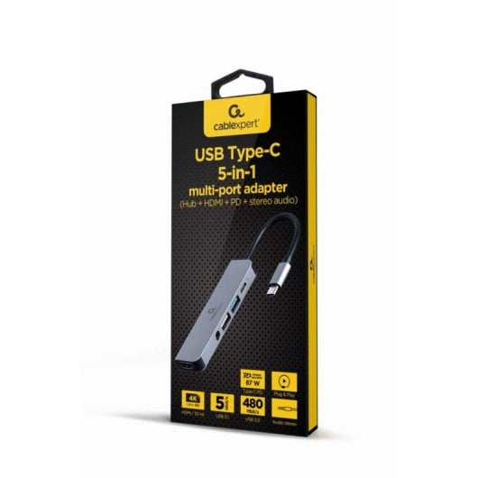 Hub USB Gembird A-CM-COMBO5-02 USB-C 5Gbps HDMI 4K PD 87W Carcasa Metal Plata