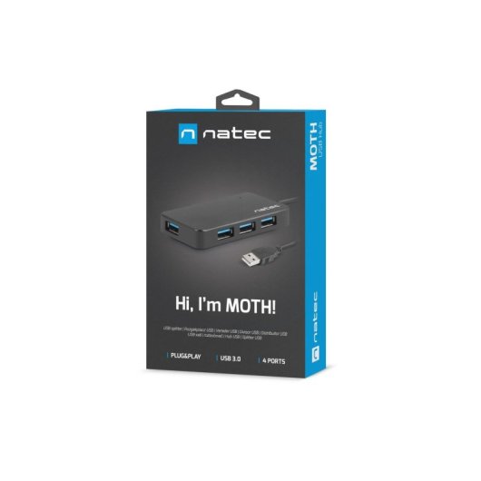 Hub NATEC Moth USB 3.2 Gen 1 5 Gbit/s 0,15 m Schwarz
