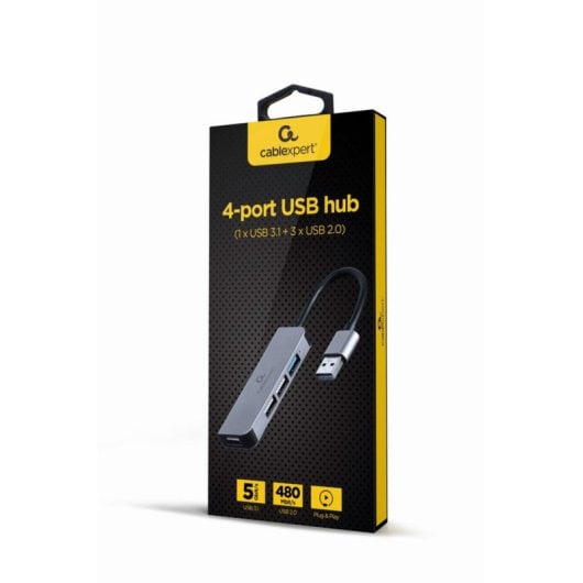 Hub Gembird 4 puertos USB 3.2 Gen 1 5Gbps modelo UHB-U3P1U2P3-01 aluminio integrado