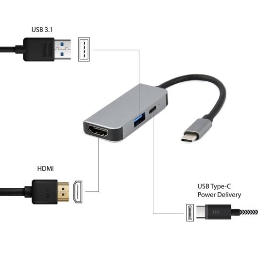 Hub Gembird 3 ports USB 3.2 Gen 1 Type-C 87 W Modelo A-CM-COMBO3-02 UHD 4K