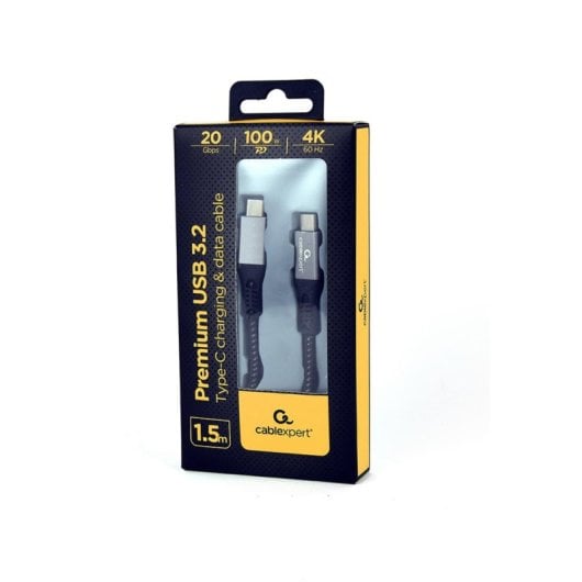 Cable USB C Gembird CCBP-USB3-CMCM100-1.5M 20Gbps 100W PD 1,5m Algodón Trenzado Negro/Plata