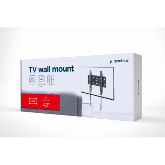 Support TV mural Gembird WM-42F-01 30kg VESA 200x200 Acier Niveau intégré Noir