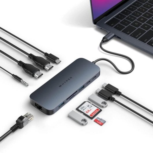 Hub USB-C HYPER HD4006GL 140W PD 4K HDMI Gigabit Ethernet SD/MicroSD Negro