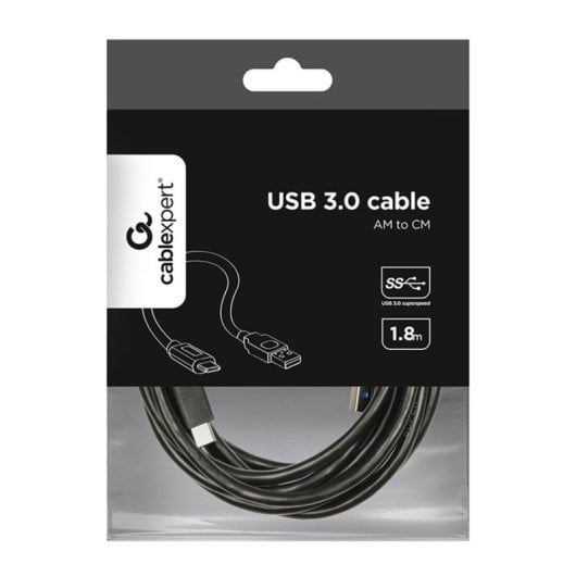 Cable USB Gembird CCP-USB3-AMCM-6 1,8m USB-C a USB-A Supervelocidad 3A Contactos Oro Negro