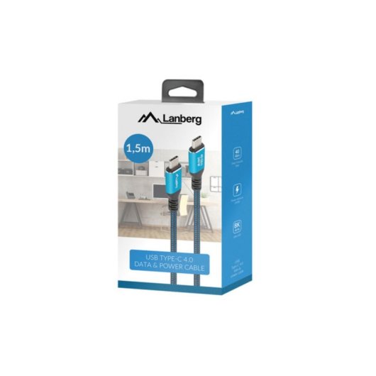 Cable USB-C Lanberg CA-CMCM-45CU-0015-BK 1,5m 40Gbps 8K 240W Trenzado Algodón
