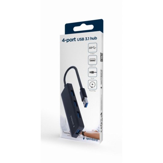 Hub Gembird 4 ports USB 3.0 modèle UHB-U3P4-03 couleur noir 5 Gbit/s