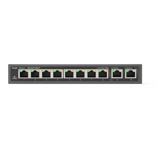 Switch Ruijie RG-ES110D-P 8 Puertos PoE+ 10/100, 2 Puertos Gigabit, Montaje en Rack