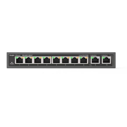 Switch Ruijie RG-ES110D-P 8 Puertos PoE+ 10/100, 2 Puertos Gigabit, Montaje en Rack