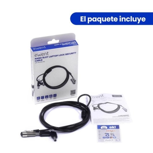 Cable de seguridad Ewent EW1239 Nano Llave Acero 1,8m Revestimiento Vinilo Negro