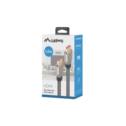 Cable HDMI Lanberg CA-HDMI-30CU-0010-BK 1m HDMI 2.1 48 Gbit/s Macho-Macho Chapado Oro