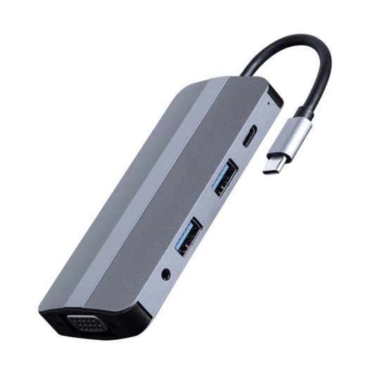Hub Gembird 8 puertos 5 Gbps modelo 8-en-1 con HDMI UHD, LAN y SD 87W Plata