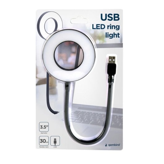 Anel de Luz LED USB Gembird NL-LEDRING-01 Braço Flexível Preto Branco
