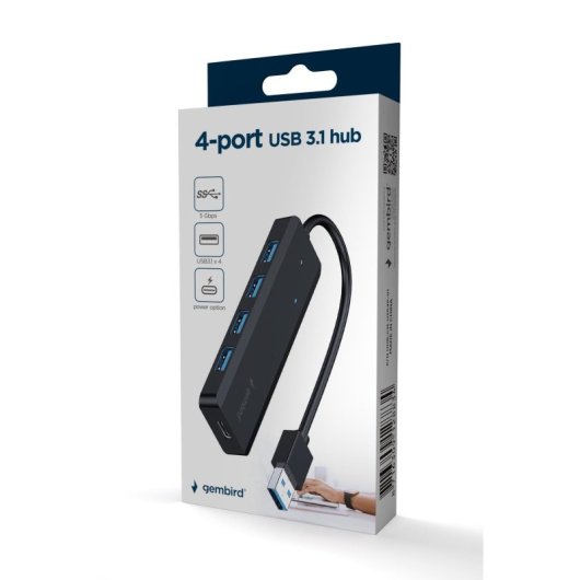 Hub Gembird 4 puertos 5Gbps modelo UHB-U3P4P-02 USB 3.2 Gen 1 compacto negro