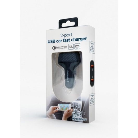 Cargador Gembird TA-U2QC3-CAR-01 Cargador Rapide USB QC 3.0 36W 2 Ports Auto