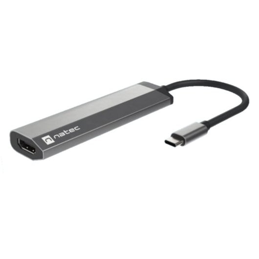Hub USB NATEC Fowler Slim Tipo-C 5 Gbit/s Preto Cromo ABS Alumínio