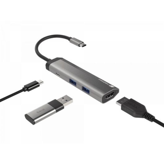 Hub USB NATEC Fowler Slim Tipo-C 5 Gbit/s Preto Cromo ABS Alumínio