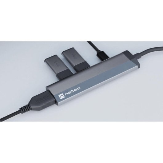 Hub USB NATEC Fowler Slim Tipo-C 5 Gbit/s Preto Cromo ABS Alumínio