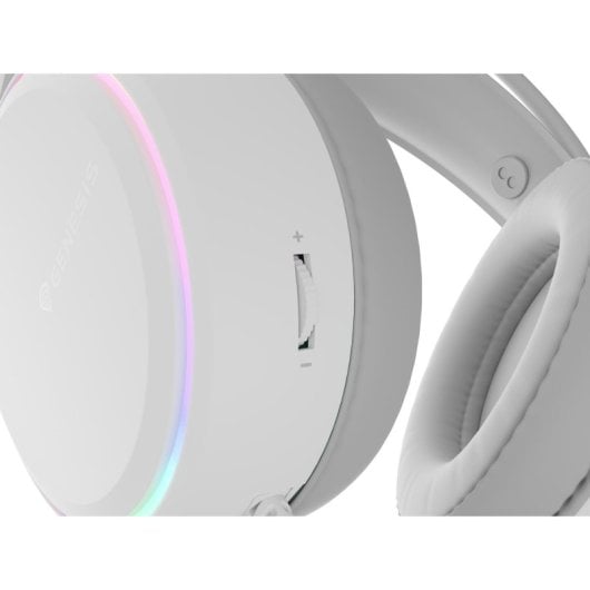 Auriculares Genesis con cable, micrófono, iluminación RGB y drivers 50mm en blanco