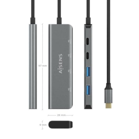 Hub AISENS A109-0763 4 Ports USB 3.2 Gen1 5Gbps Aluminium Gris 15cm
