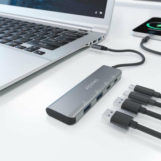 Hub AISENS A109-0763 4 Ports USB 3.2 Gen1 5Gbps Aluminium Gris 15cm