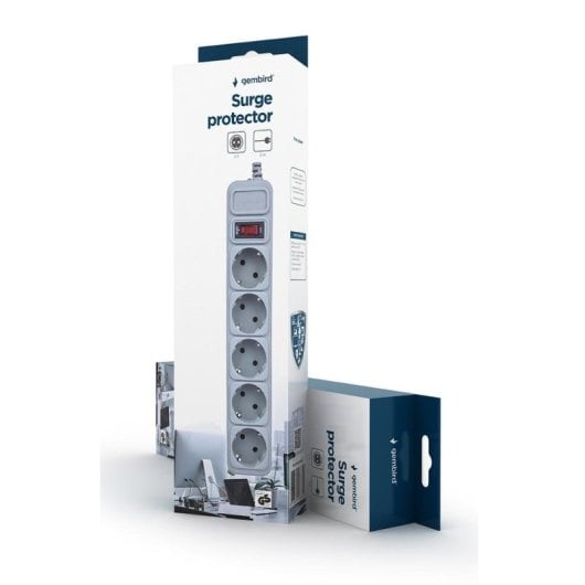 Regleta Gembird SPG3-B-10C 5 tomas 3m protección sobretensiones interruptor 16A 250V