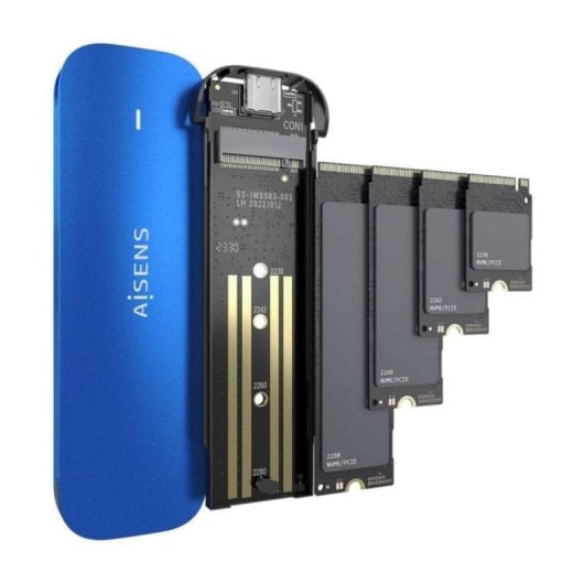 Caja externa SSD M.2 NVMe AISENS ASM2-026BLU USB 3.2 Gen2 Aluminio Sin Tornillos Azul