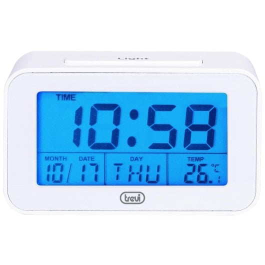 Reloj despertador digital Trevi SLD 3P50 blanco 12/24h LCD retroiluminado portátil