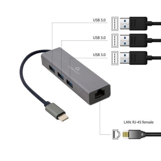 Station d'accueil Gembird A-CMU3-LAN-01 USB-C Gigabit 3xUSB 3.0 Métal Gris