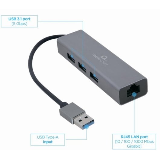 Adaptador de Rede Gigabit USB Gembird A-AMU3-LAN-01 Hub USB 3 portas