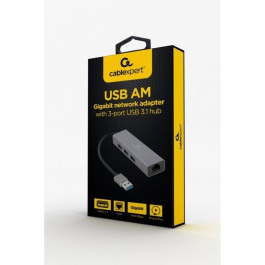 Adaptador de Rede Gigabit USB Gembird A-AMU3-LAN-01 Hub USB 3 portas